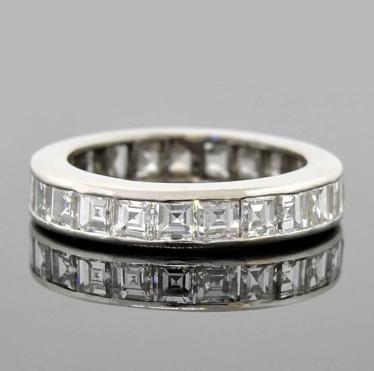 Retro Square Cut Diamond Platinum Eternity Band Ring For Sale at