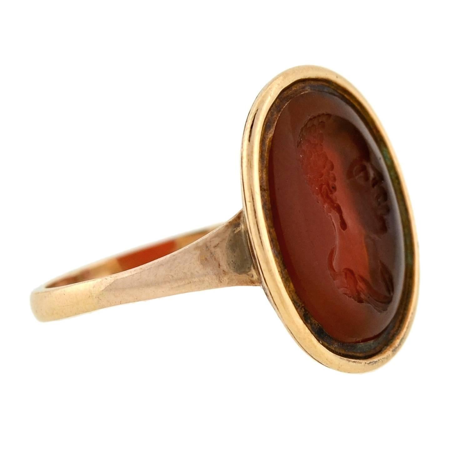 Victorian Rare Carnelian Intaglio Portrait Ring In Excellent Condition In Narberth, PA