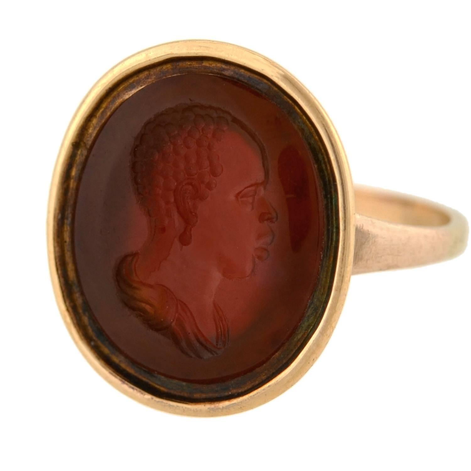 Women's or Men's Victorian Rare Carnelian Intaglio Portrait Ring