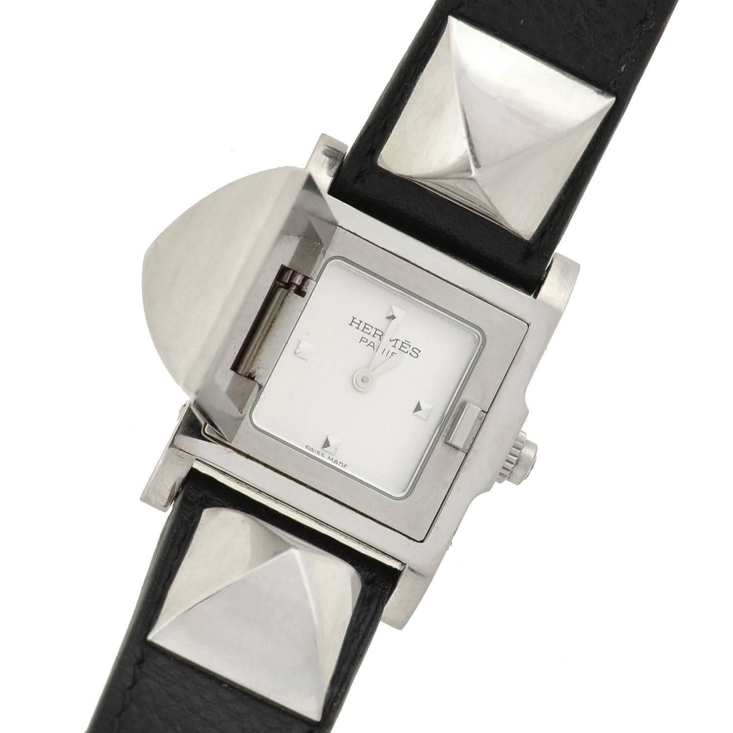 Contemporary Hermes Stainless Steel Médor Quartz Wristwatch