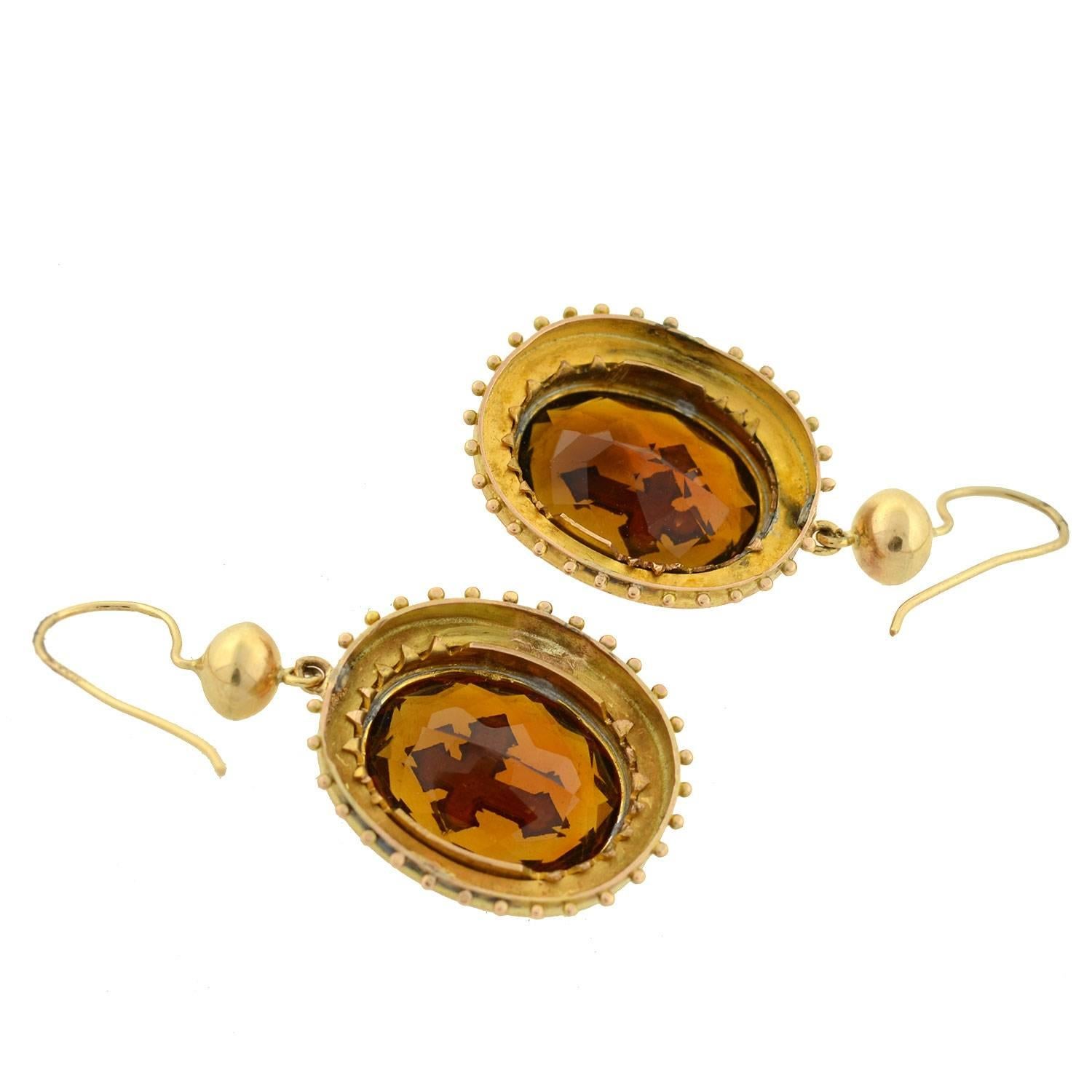 Women's Victorian Citrine Rose Cut Diamond Gold Cross Earrings For Sale