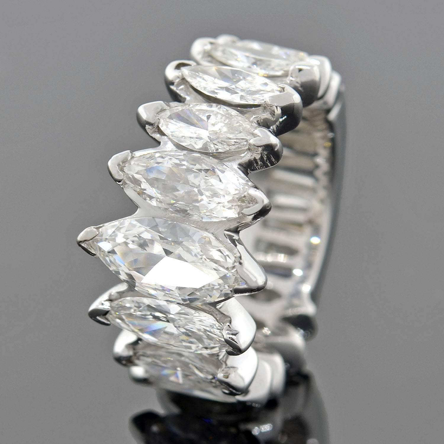 Wide Marquise Cut Diamonds Platinum Eternity Band Ring 2
