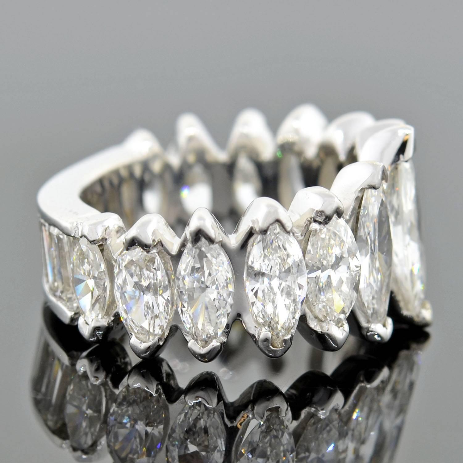Wide Marquise Cut Diamonds Platinum Eternity Band Ring In Excellent Condition In Narberth, PA