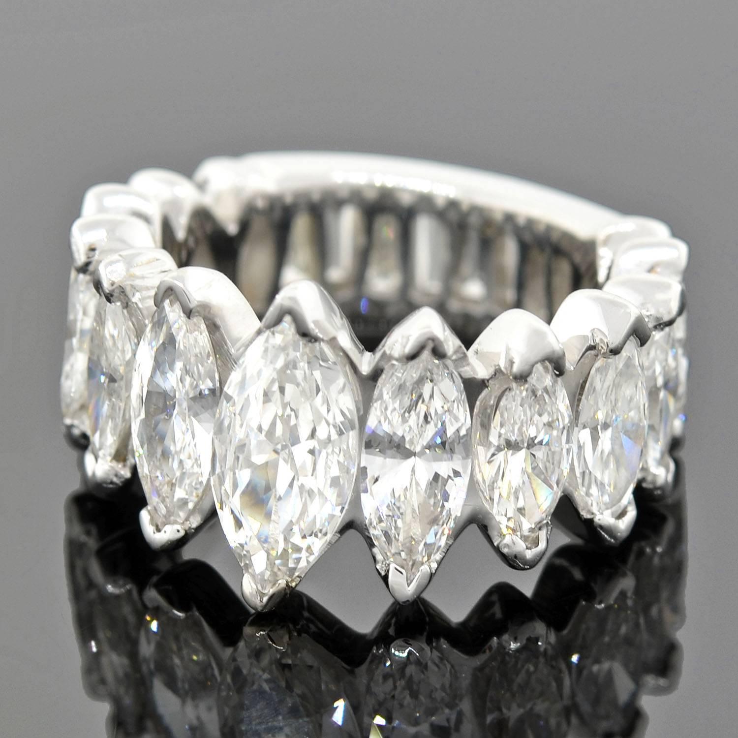 Women's Wide Marquise Cut Diamonds Platinum Eternity Band Ring