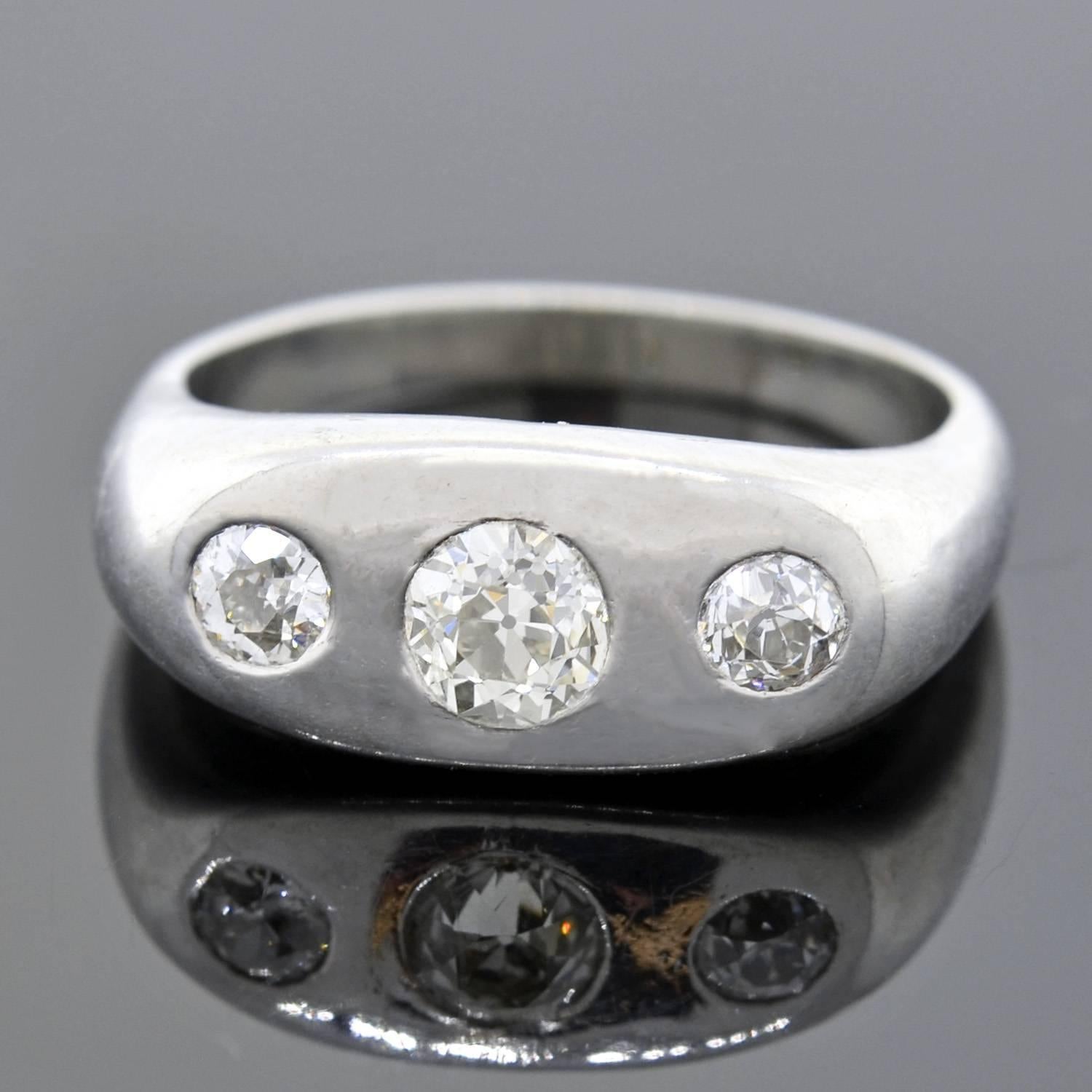 Art Deco Platinum 0.73 Total Carat Diamond Gypsy Ring In Good Condition In Narberth, PA