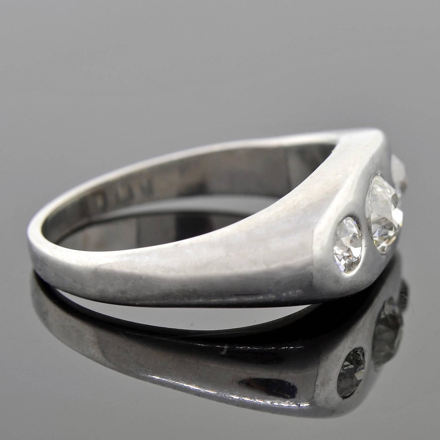 Old Mine Cut Art Deco Platinum 0.73 Total Carat Diamond Gypsy Ring