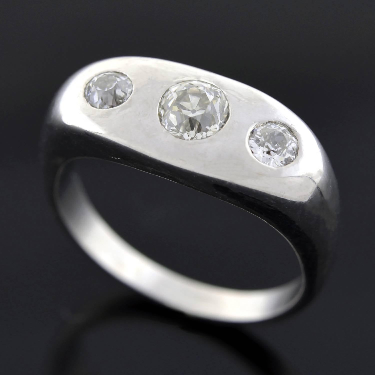 Art Deco Platinum 0.73 Total Carat Diamond Gypsy Ring 1