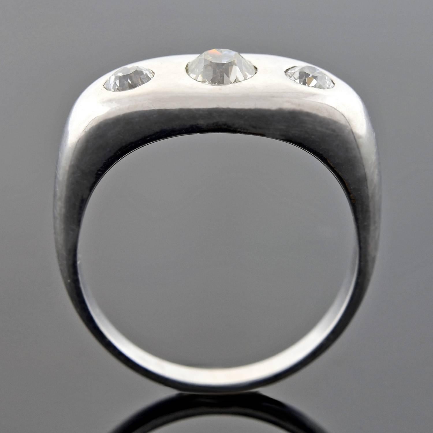 Women's Art Deco Platinum 0.73 Total Carat Diamond Gypsy Ring