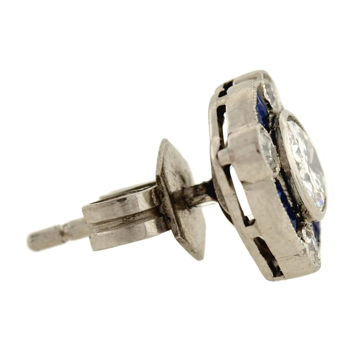 Women's Sapphire Diamond Platinum Stud Earrings 