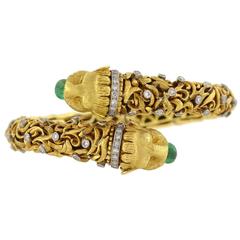 1960s Zolotas Emerald Diamond Gold Lion Bracelet