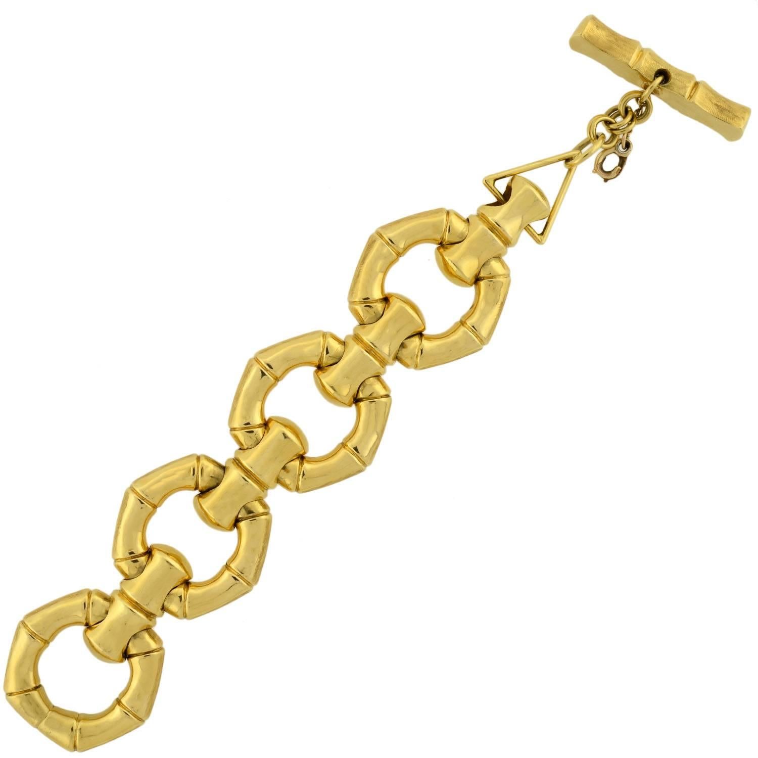 Contemporary Gold Bamboo Link Bracelet In Excellent Condition In Narberth, PA