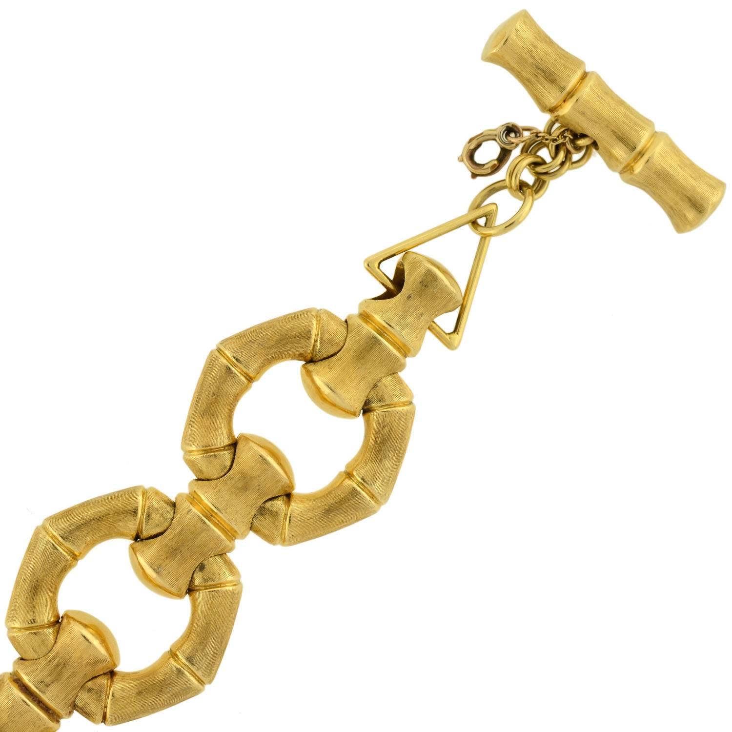 Women's Contemporary Gold Bamboo Link Bracelet