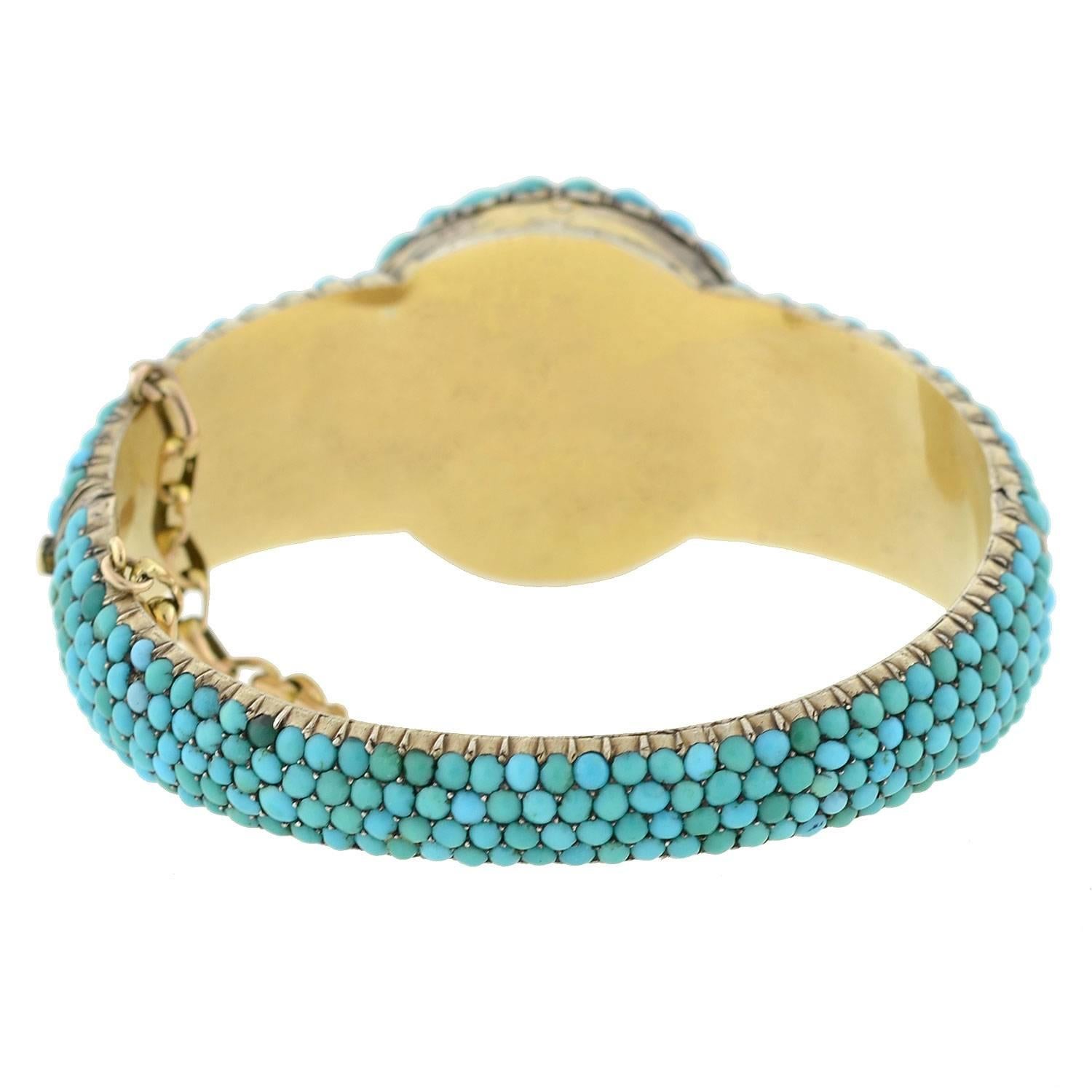 Victorian Pavé Turquoise Bangle Bracelet In Excellent Condition In Narberth, PA