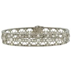 French Edwardian 5.50 Carats Diamonds Platinum Line Bracelet 9