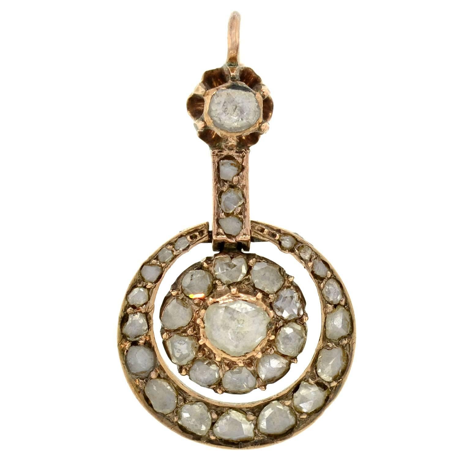 Frühviktorianische Diamant-Ohrringe mit Rosenschliff aus Gold im Zustand „Hervorragend“ in Narberth, PA