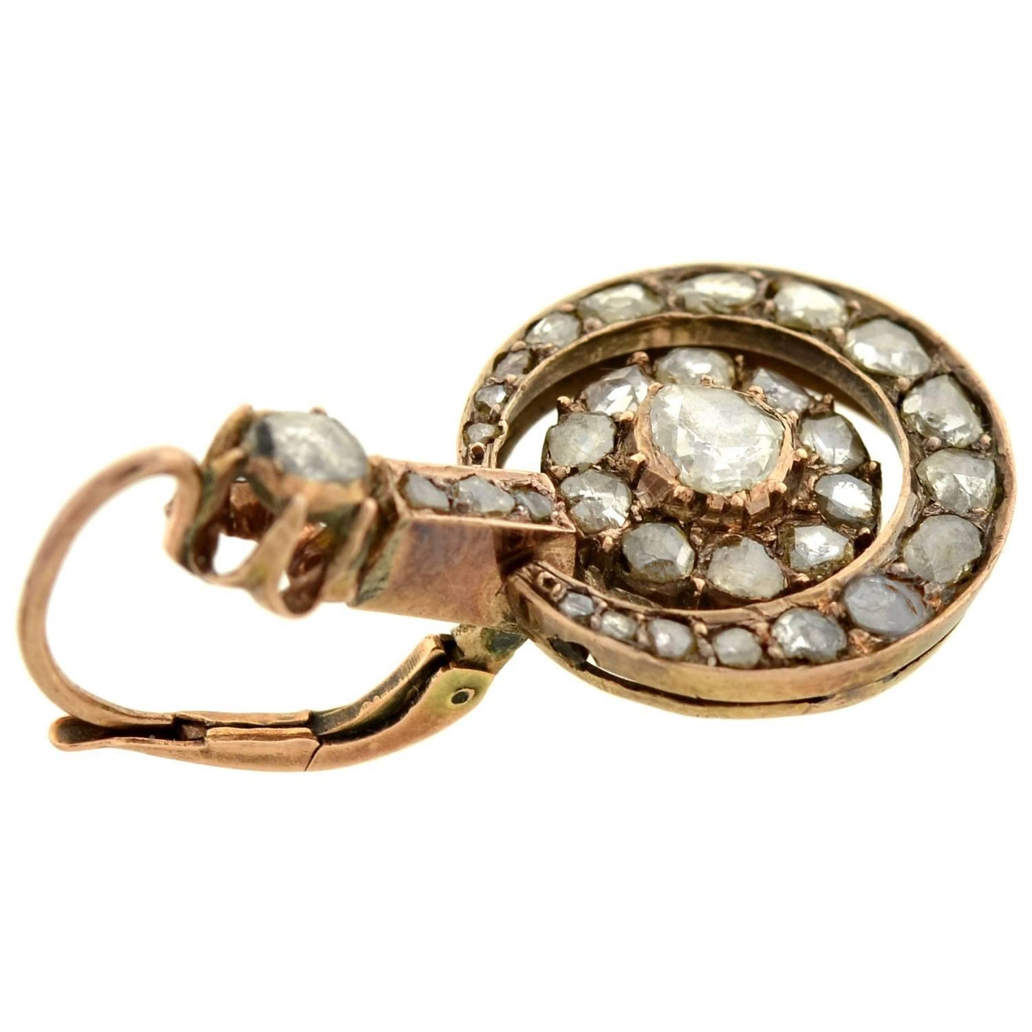 Early Victorian Rose Cut Diamond Gold Earrings 2