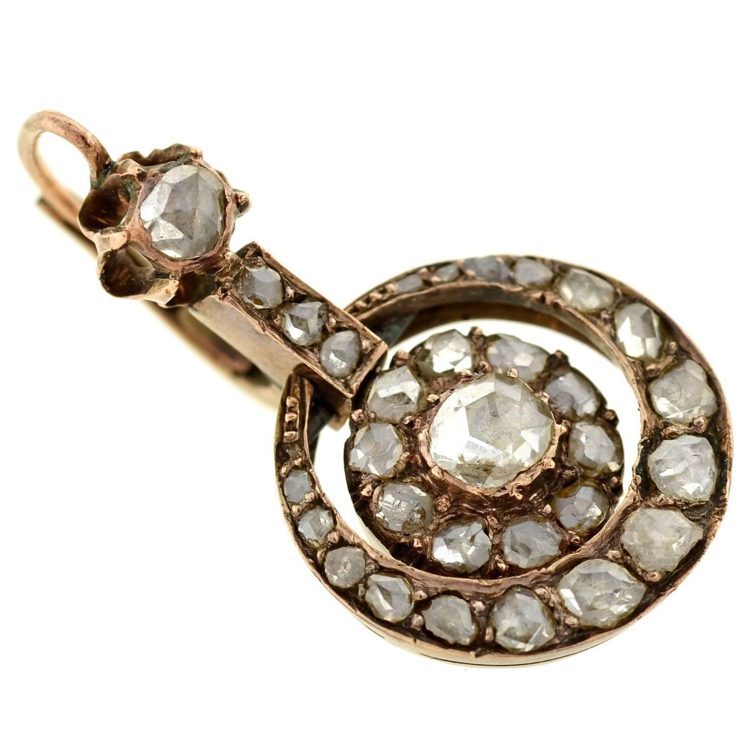 Women's Early Victorian Rose Cut Diamond Gold Earrings