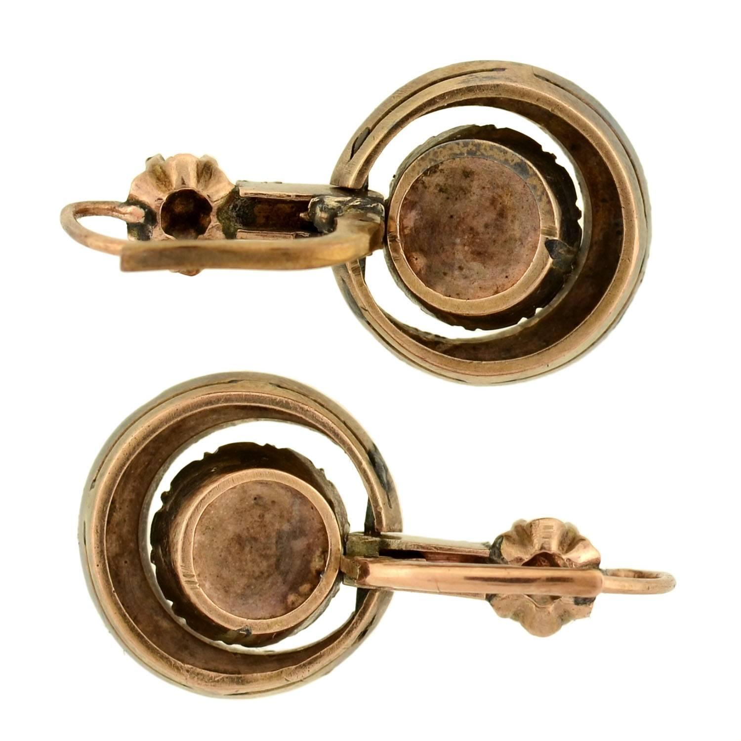 Frühviktorianische Diamant-Ohrringe mit Rosenschliff aus Gold 3