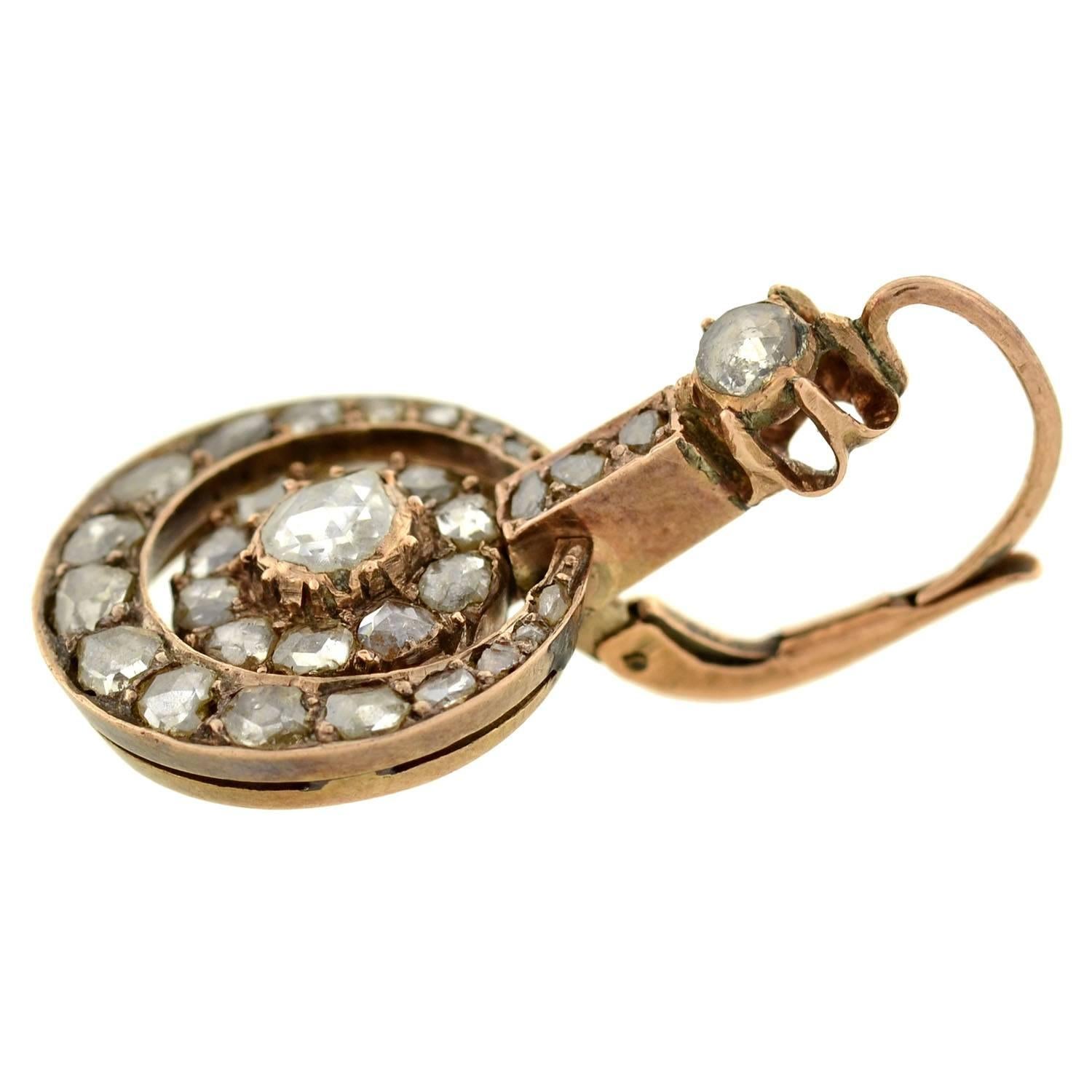 Early Victorian Rose Cut Diamond Gold Earrings 1