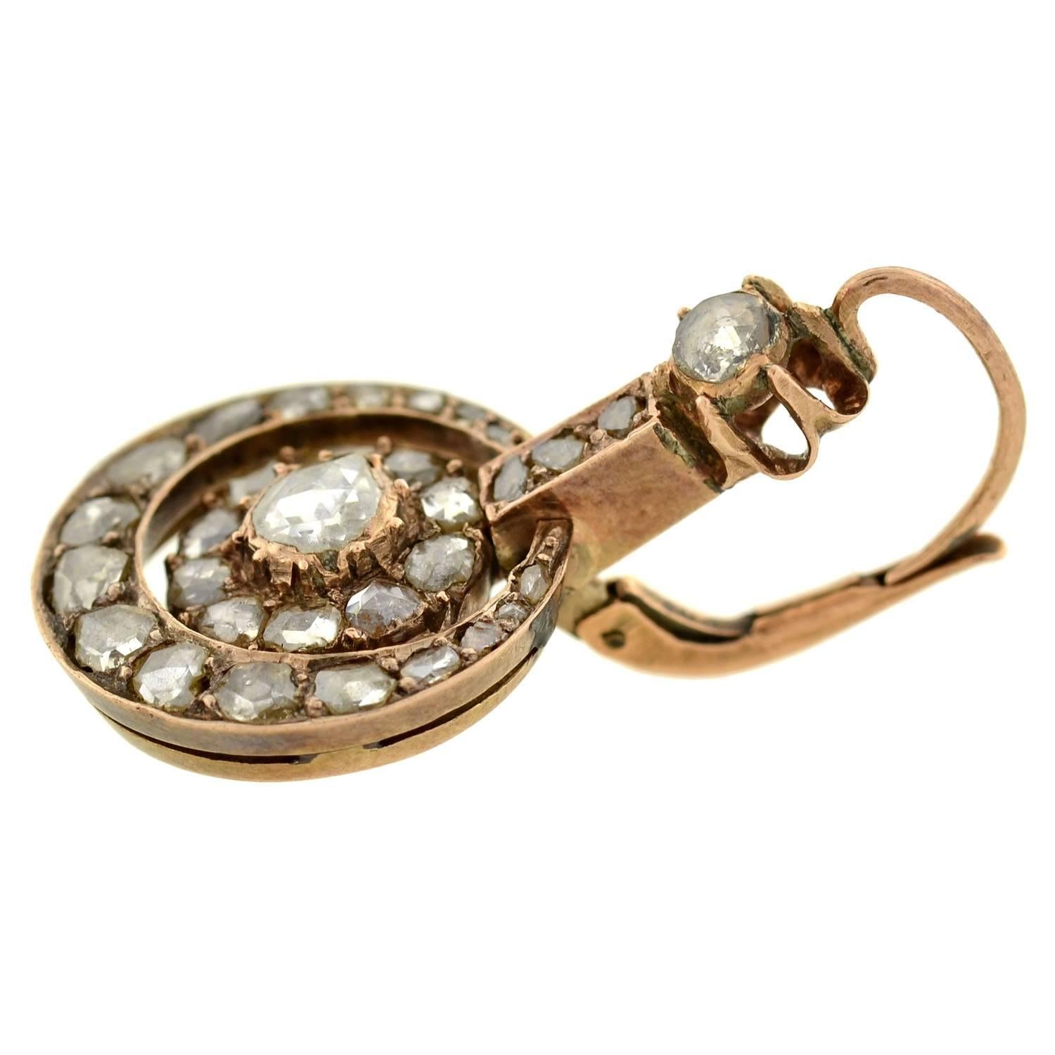 Frühviktorianische Diamant-Ohrringe mit Rosenschliff aus Gold 1