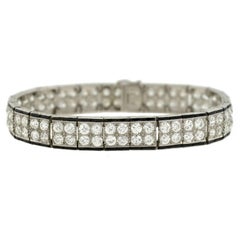Art Deco Onyx Diamond Platinum Double Row Line Bracelet