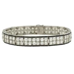 Art Deco Onyx Diamond Platinum Double Row Line Bracelet 10