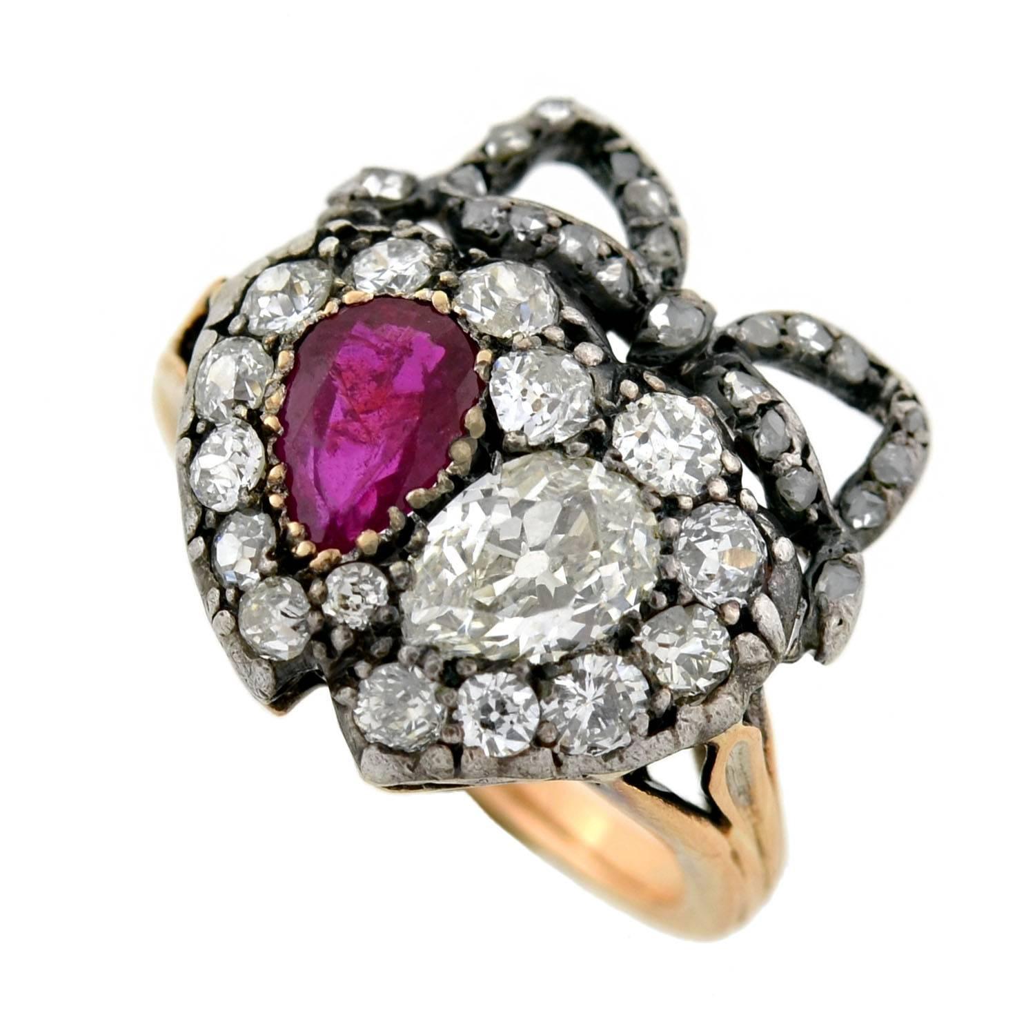 Victorian Ruby Diamond  Double Heart Ring 1