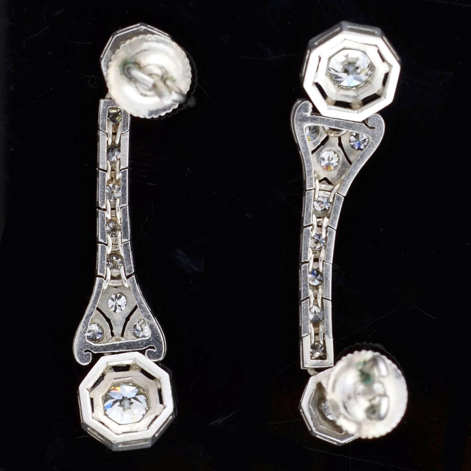 Art Deco Dramatic Sapphire Diamond Platinum Dangle Earrings 4