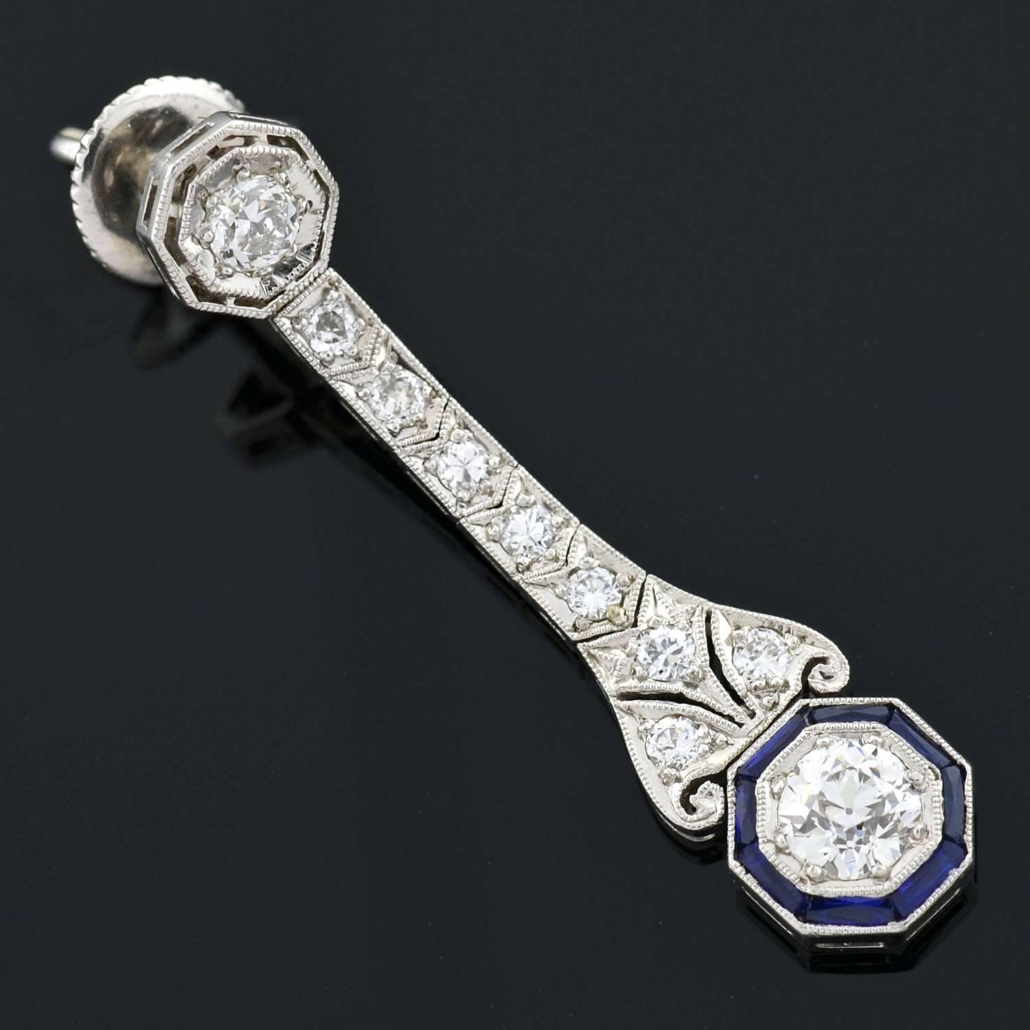 Art Deco Dramatic Sapphire Diamond Platinum Dangle Earrings 1