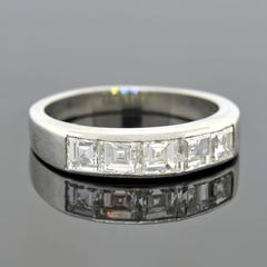 1960s Diamond Platinum Square Cut Half Band Ring