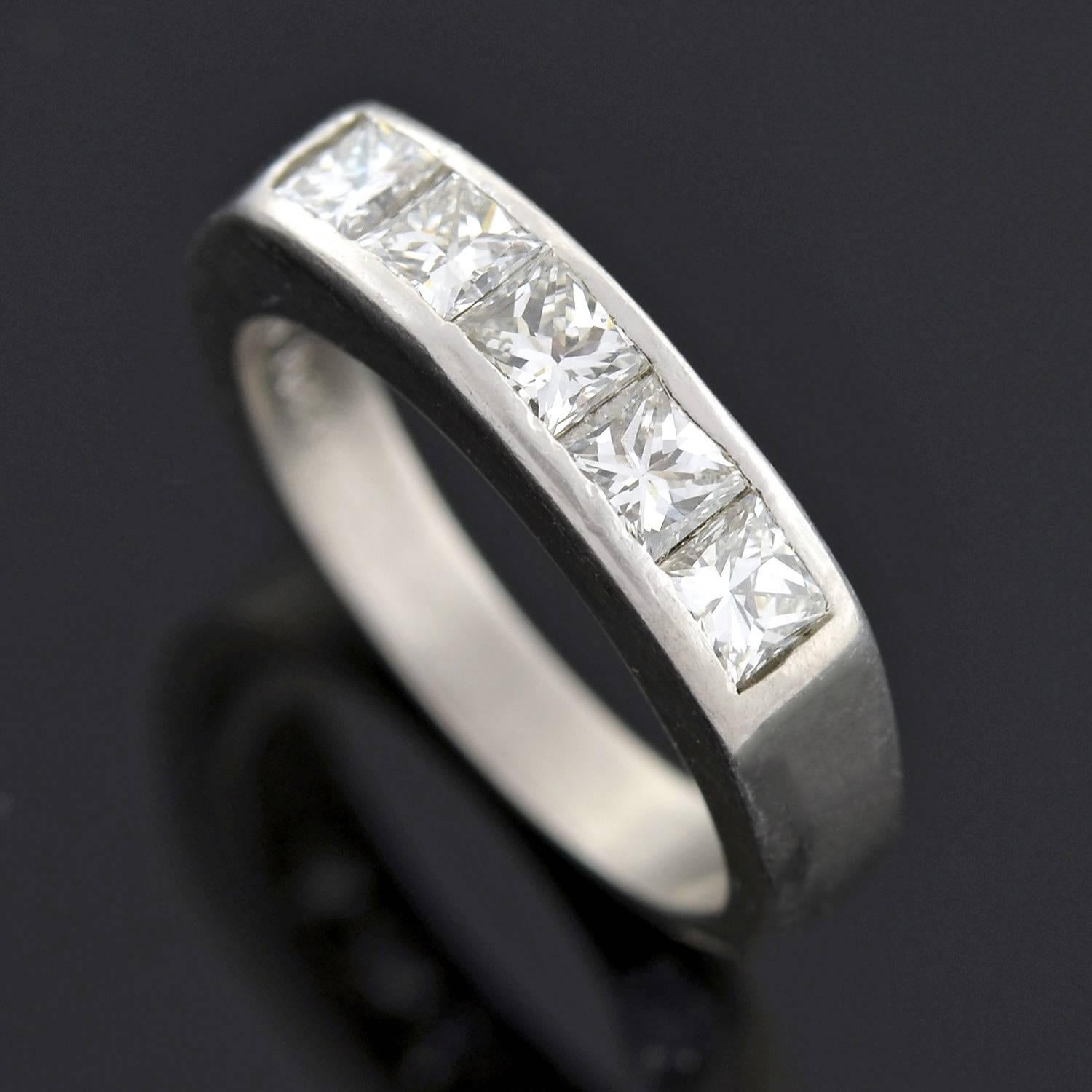 Radiant Cut Diamond Platinum Half Band Ring  For Sale 1