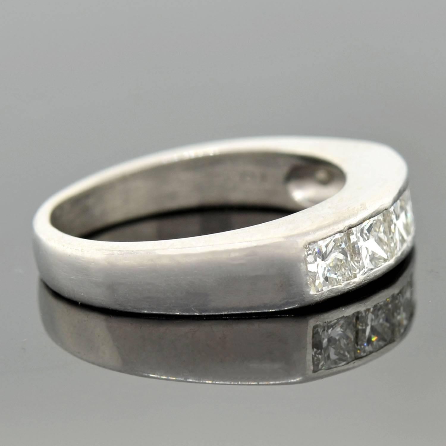 Contemporary Radiant Cut Diamond Platinum Half Band Ring  For Sale