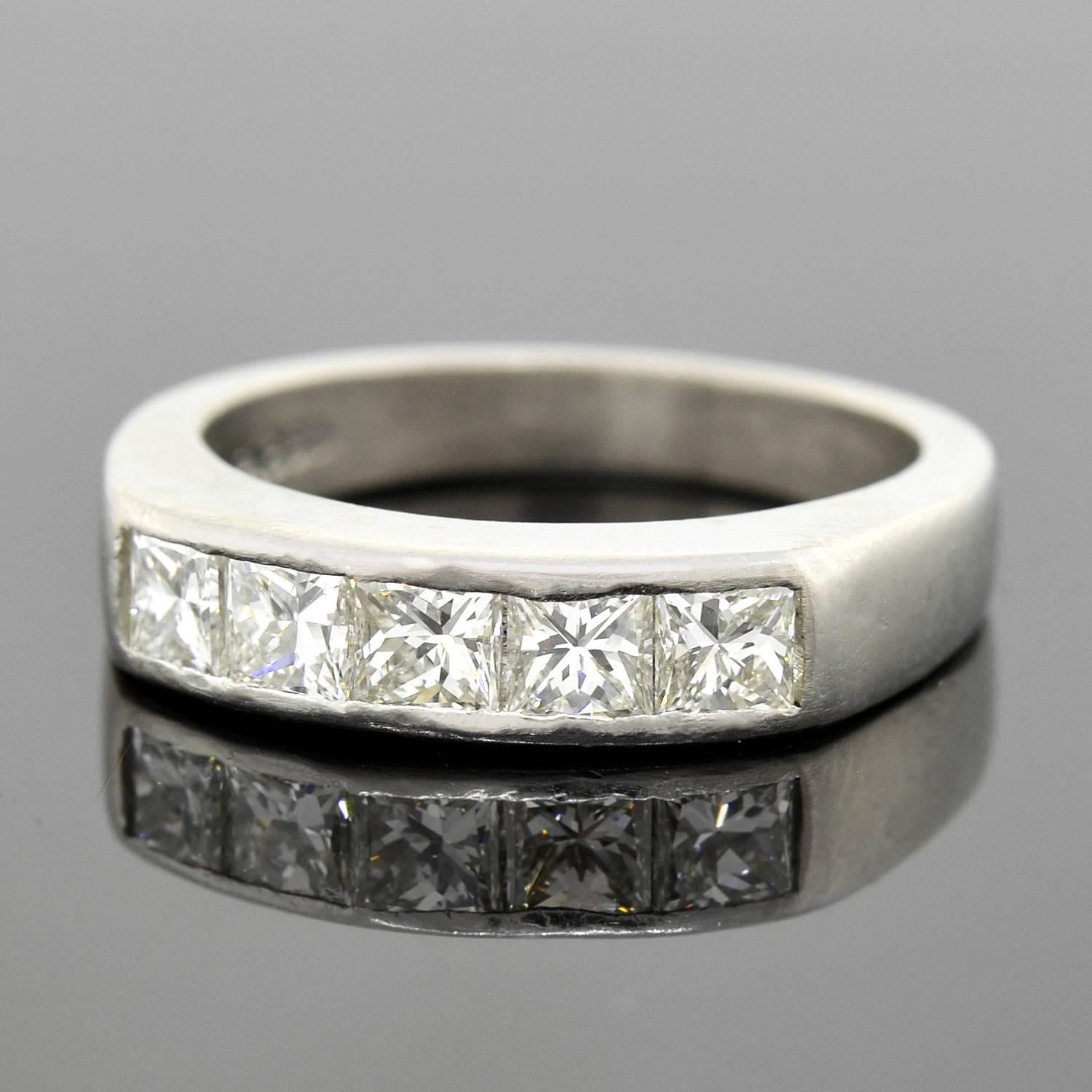 Radiant Cut Diamond Platinum Half Band Ring  In Excellent Condition For Sale In Narberth, PA