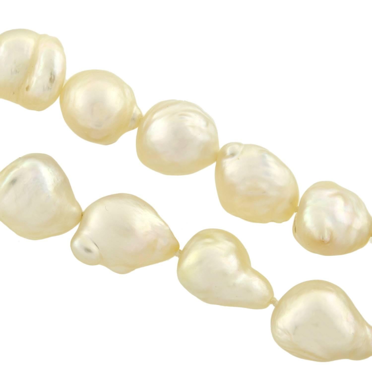 Round Cut Contemporary Baroque Pearl Necklace with Diamond Gold Clasp For Sale
