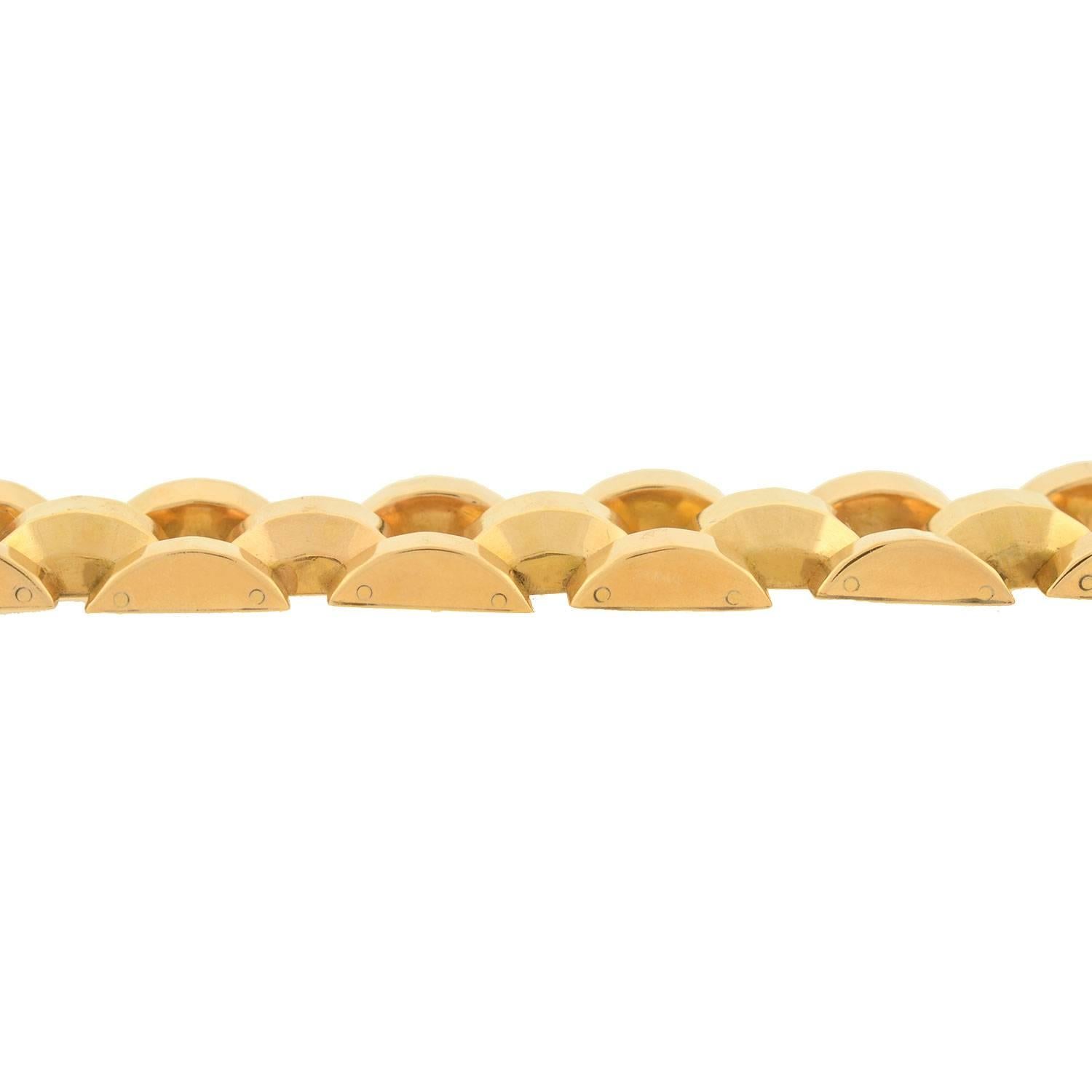 Women's Retro French Faceted Gold Link Bracelet 