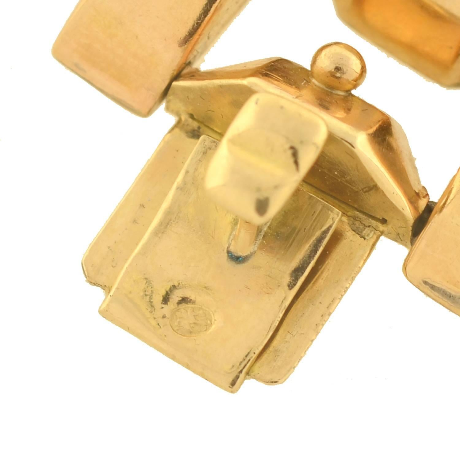 Retro French Faceted Gold Link Bracelet  2