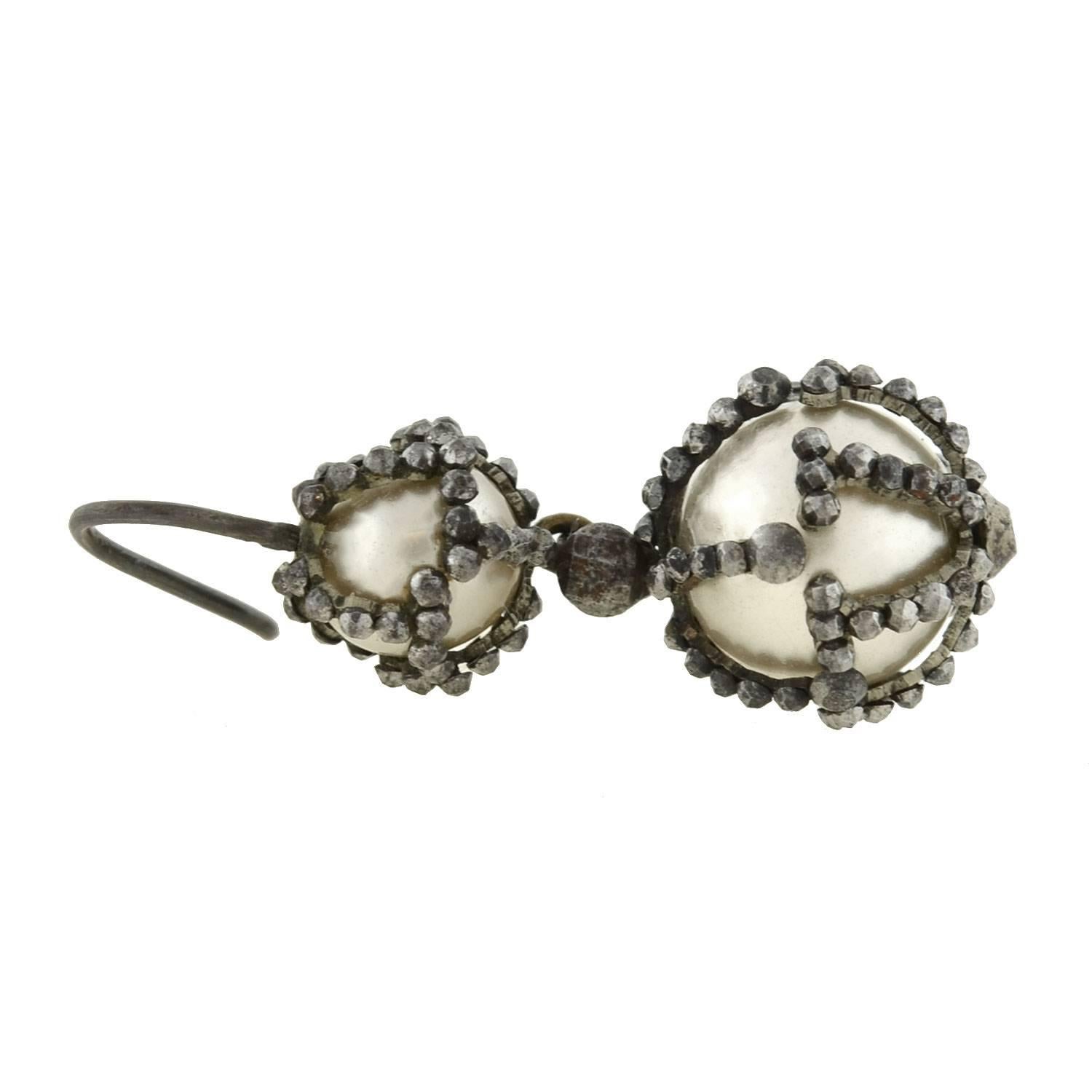 1880s Victorian Natural Pearl Cut Steel Earrings In Excellent Condition In Narberth, PA