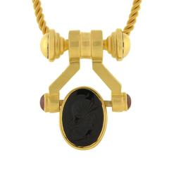 Aurafin Contemporary Carnelian Onyx Intaglio Gold Spinner Necklace