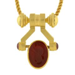 Aurafin Contemporary Carnelian Onyx Intaglio Gold Spinner Necklace