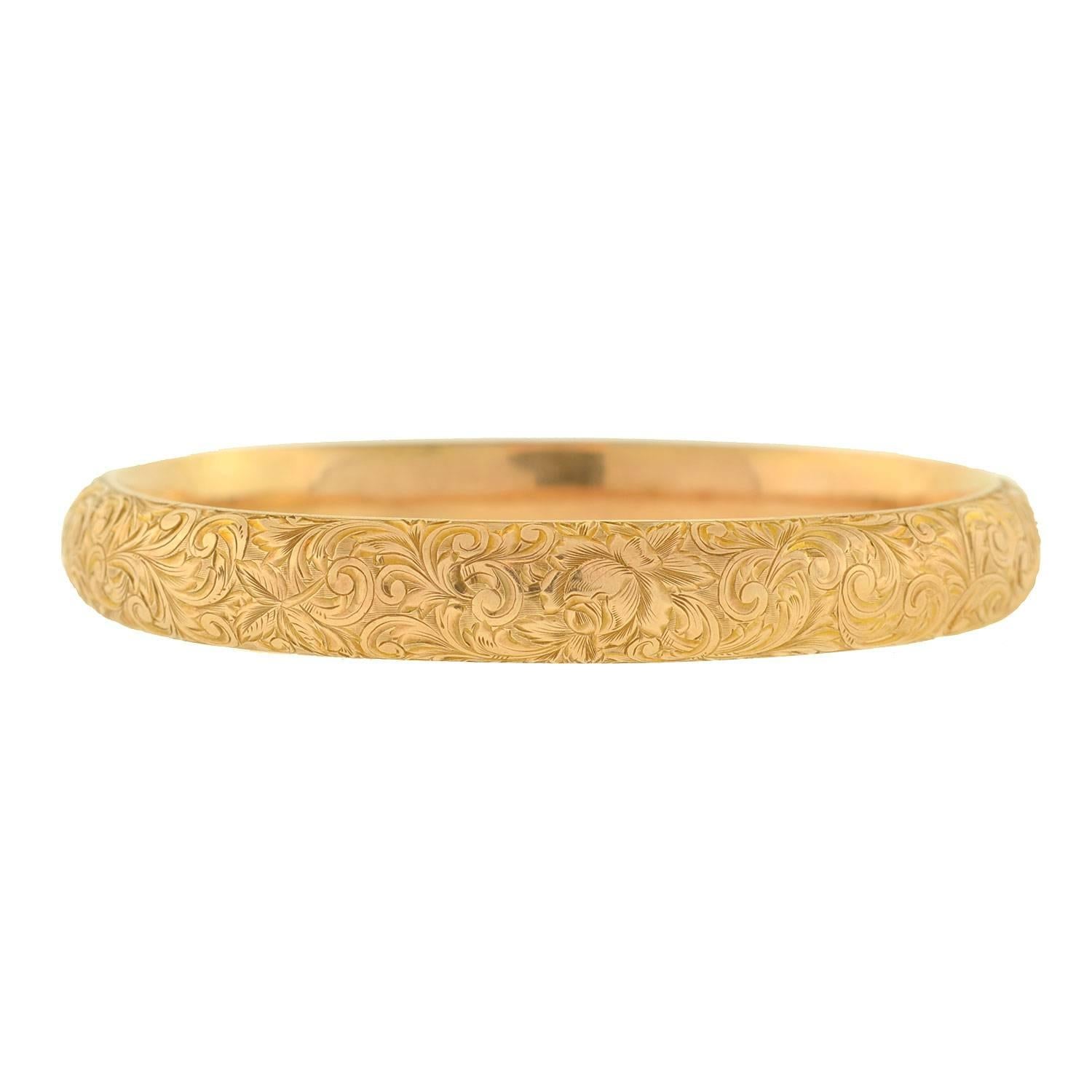 Women's Riker Brothers Art Nouveau Etched Floral Gold Bracelet