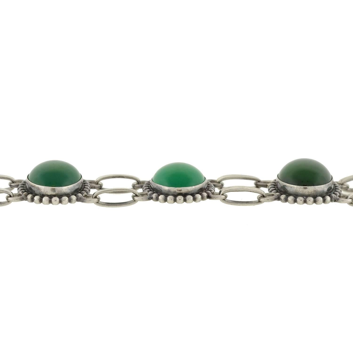 Georg Jensen Chrysoprase Silver Link Bracelet In Excellent Condition In Narberth, PA