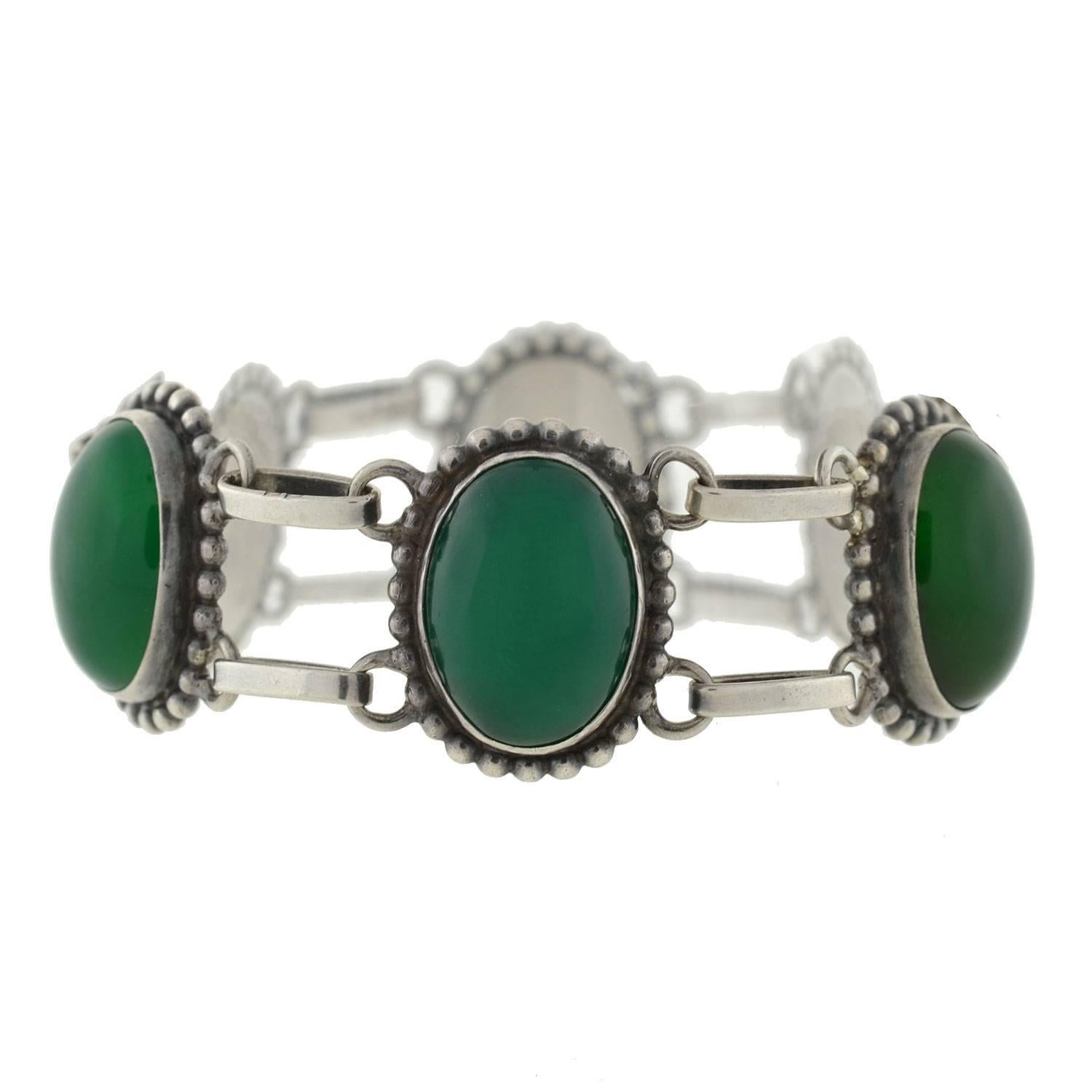 Georg Jensen Chrysoprase Silver Link Bracelet