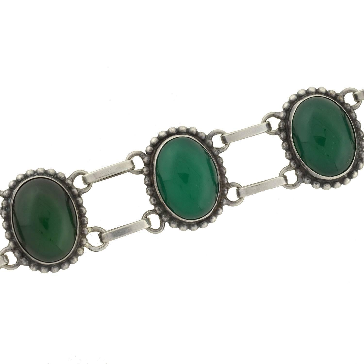 Art Deco Georg Jensen Chrysoprase Silver Link Bracelet