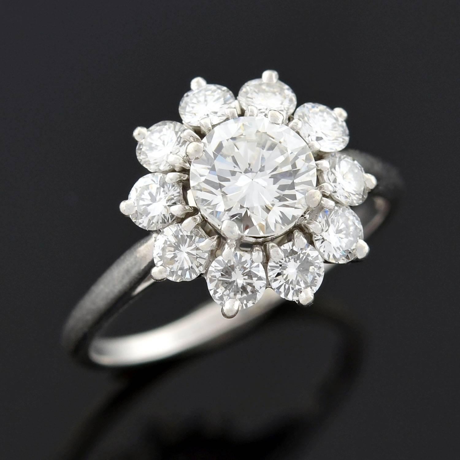 Cartier Diamond Platinum Cluster Ring  In Excellent Condition In Narberth, PA