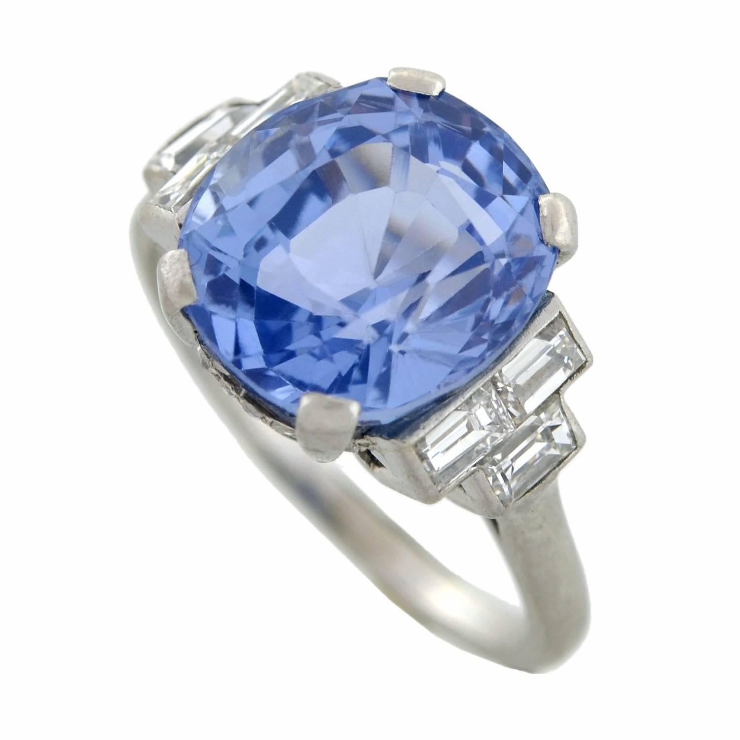 Women's Art Deco 7.11 Carat Sapphire Diamond Platinum Ring 