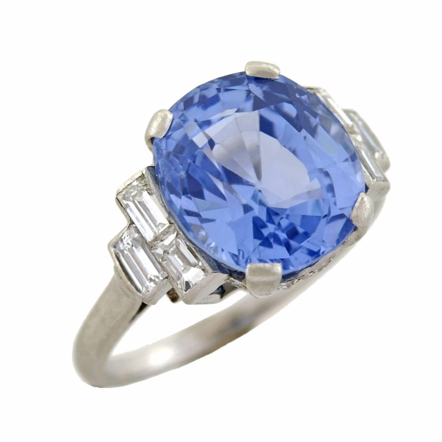 Art Deco 7.11 Carat Sapphire Diamond Platinum Ring  1