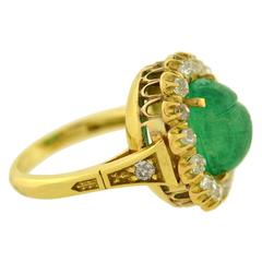 Victorian Carved Scarab Emerald Diamond Gold Ring