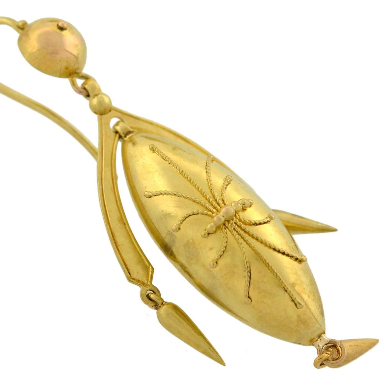 Women's Victorian Yellow Gold Etruscan Drop Earrings For Sale