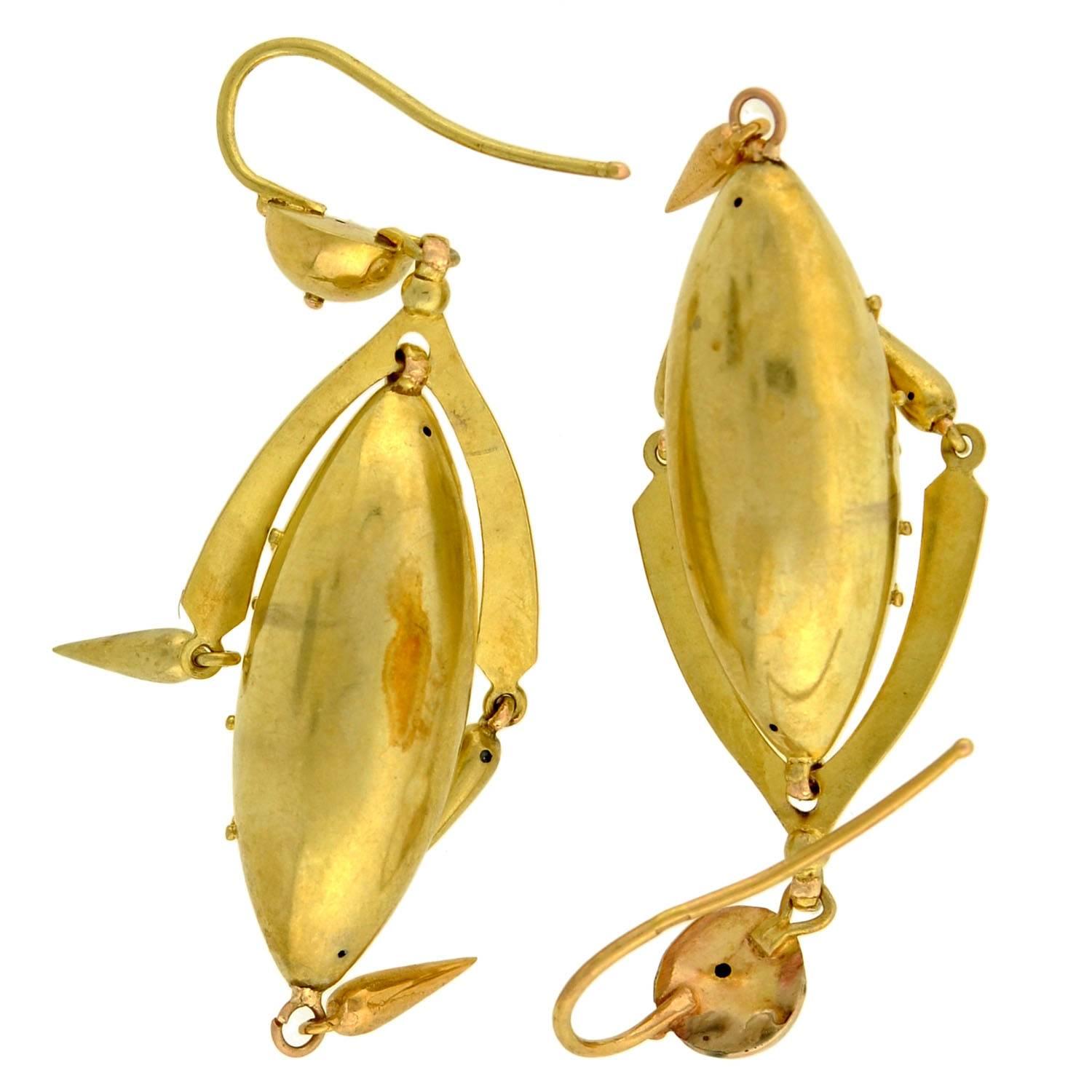 Victorian Yellow Gold Etruscan Drop Earrings For Sale 3