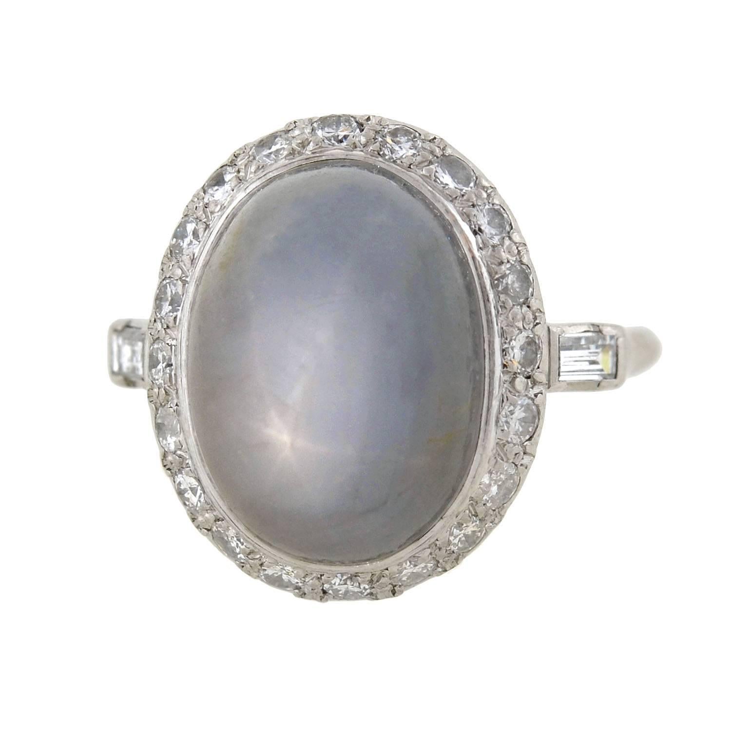 1930er Art Deco Stern Saphir Diamant Platin Ring (Art déco)